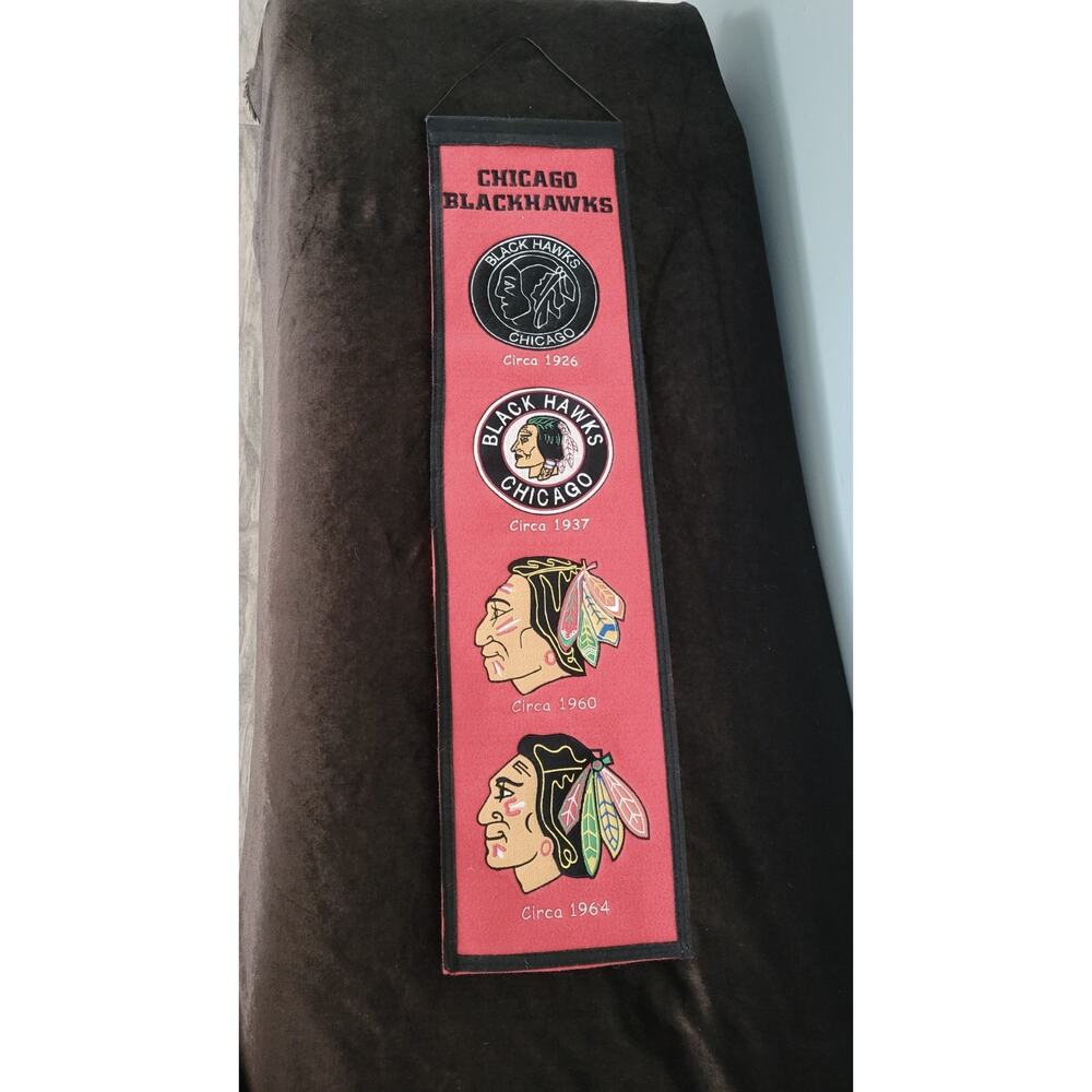 Vintage Chicago Blackhawks Logo Evolution Felt Wall Banner Pennant NHL Hockey...